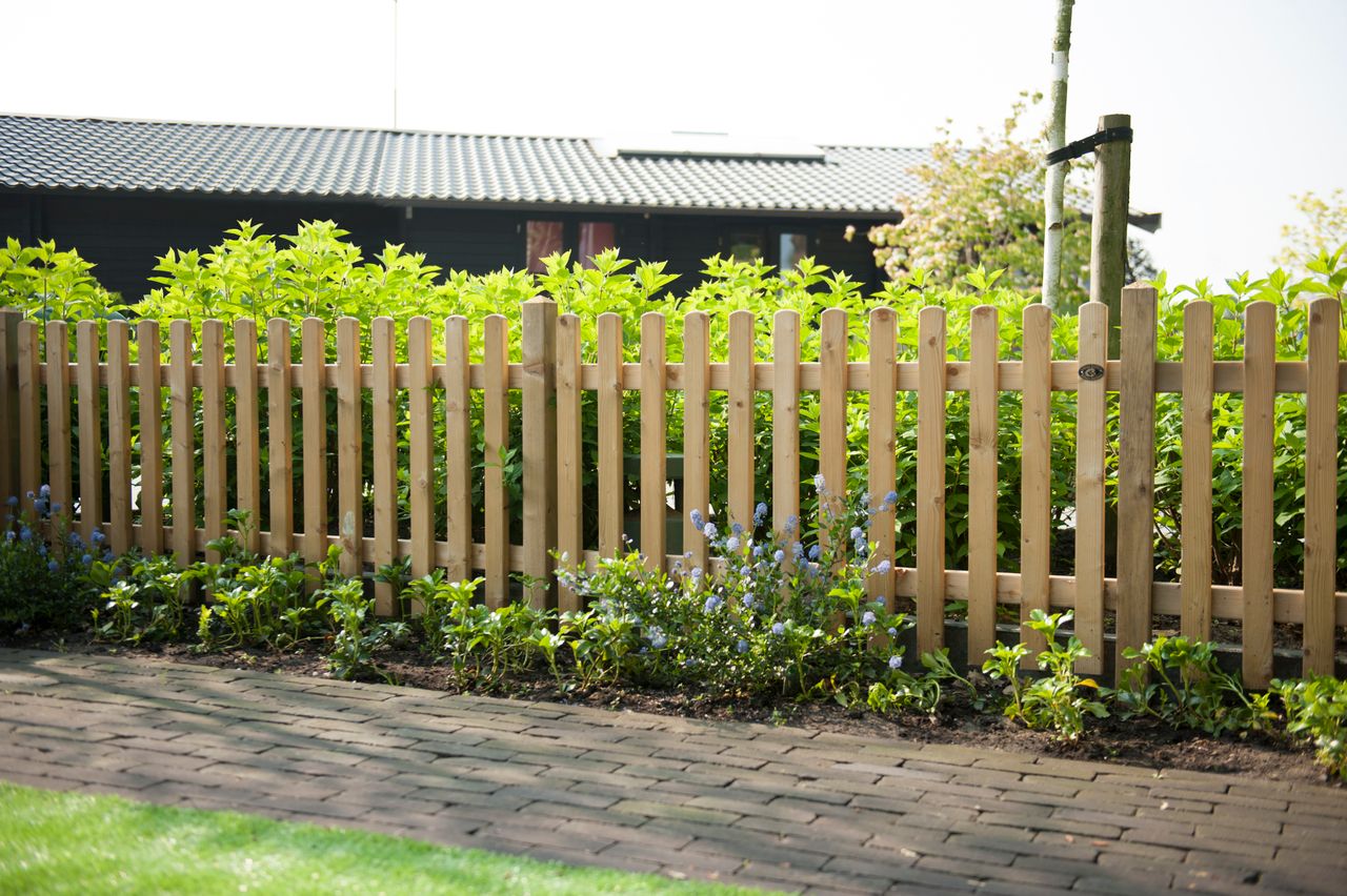 Een laag tuinhek is een voorbeeld van een tuinafscheiding